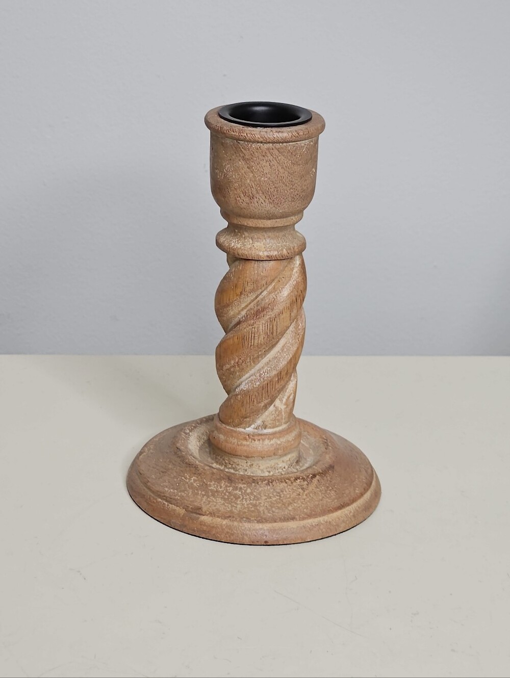 Pottery Barn Altair Wood Candle Stick Holder Taper Small Natural Twist New 5"